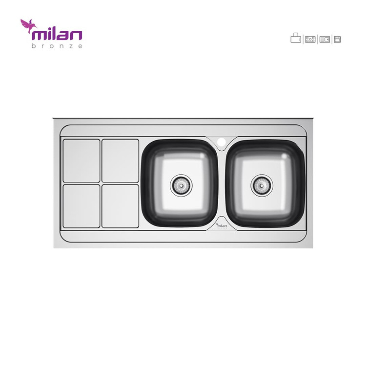 سینک ظرفشویی روکار میلان مدل 7011 دو لگن استیل